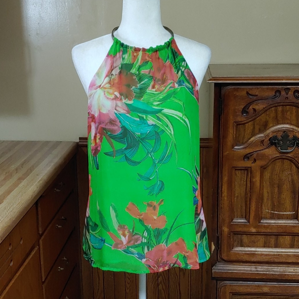 Bisou Bisou Allover Garden Halter Top M